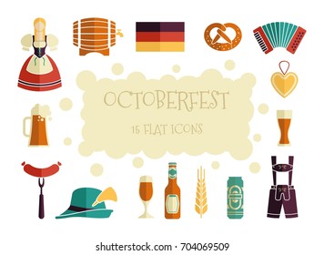 Oktoberfest icon set. German food and beer symbols. Vector illustration.