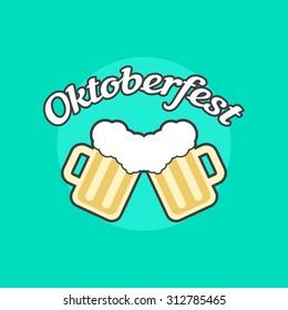 oktoberfest icon with toby jugs. concept of placard, bavaria, october fest, brewing, food celebration. isolated on green background. flat style trend modern logotype design vector illustration