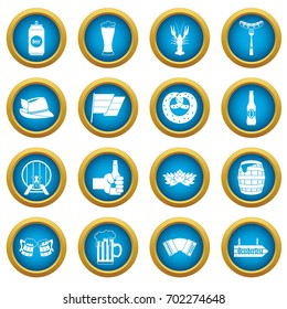 Oktoberfest icons blue circle set isolated on white for digital marketing
