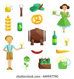 Oktoberfest icons in cartoon style. Germany fest set collection vector illustration