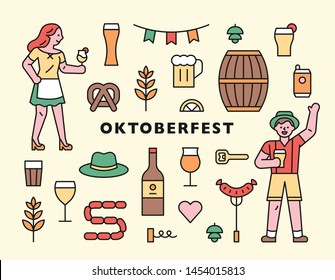 Oktoberfest icons and characters. flat design style minimal vector illustration.