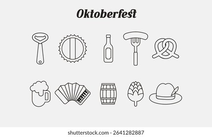 Oktoberfest icons and characters with outline. Flat design style minimal vector illustration