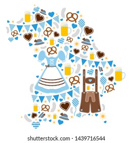 Oktoberfest Icons Forming Silhouette Of Bavaria Blue