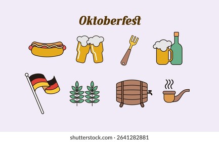Oktoberfest icons with frame lines. Flat design style minimal vector illustration