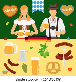 Oktoberfest icons. Germany beer festival Octoberfest colored icon vector set