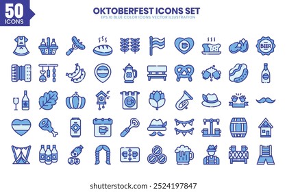 Oktoberfest-Symbole, blaue Umrisssymbole.Vektorgrafik