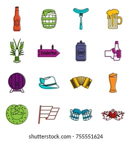 Oktoberfest icons set. Doodle illustration of vector icons isolated on white background for any web design