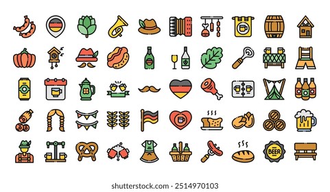 Oktoberfest icons set ,filled outline icons set.Vector illustration