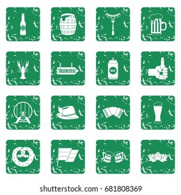 Oktoberfest icons set in grunge style green isolated vector illustration