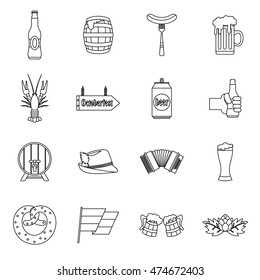 Oktoberfest icons set in outline style. set collection vector illustration