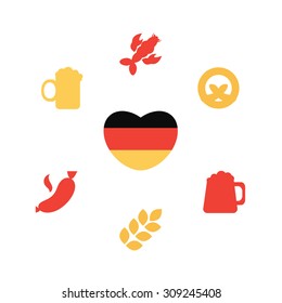 Oktoberfest icons set in silhouettes. Beer festival. Vector
