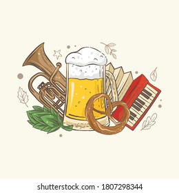 Oktoberfest illustration for beer festival, Oktoberfest , bar&club , restaurant, food and beverage. 