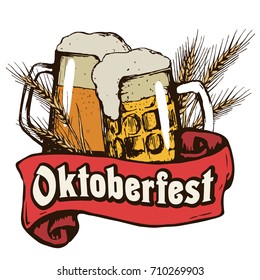 Oktoberfest illustration for the German autumn beer festival. Vector