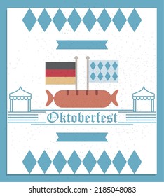 Oktoberfest illustration poster with traditional food and bavarian flags