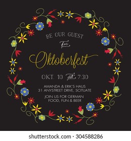 Oktoberfest Invitation Template with German Floral Wreath - Vector