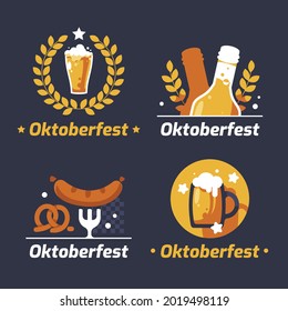 Oktoberfest Label Badges With Beer, Sausage. Design Collection. Label Collection. Vector Illustration.