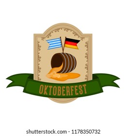 Oktoberfest label with a beer barrel and flags