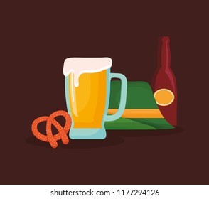 oktoberfest label with beer jar and germany icons