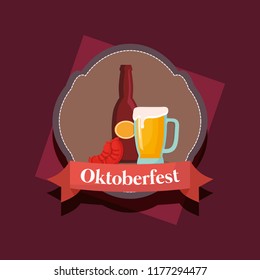oktoberfest label with beer jar and sausage