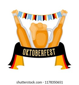 Oktoberfest label with beers and flags