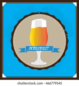 Oktoberfest label design on blue background, Vector illustration