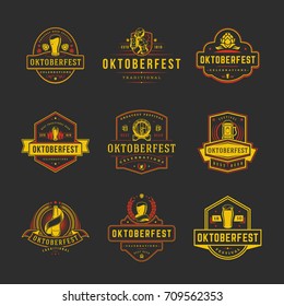 Oktoberfest labels, badges and logos set Beer festival celebrations text. Vector illustration. Good for Posters,Greeting Cards.