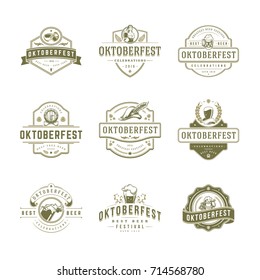 Oktoberfest labels, badges and logos set beer festival celebration text. Vector illustration.