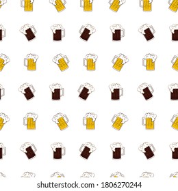 Oktoberfest lager and black beer mugs seamless pattern