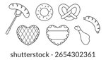 Oktoberfest, large vector set, traditional food, pastries and snacks, simple white and black icons