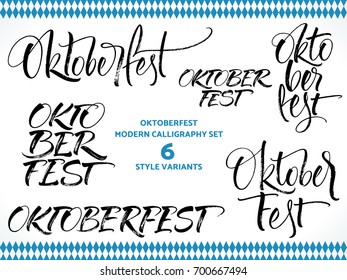 Oktoberfest lettering and clipart set. Handwritten modern calligraphy, brush painted letters. Vector illustration. Template for banner, poster, invitation, merchandising, gift card or photo overlay.