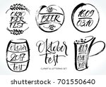 Oktoberfest lettering and clipart set. Modern calligraphy, brush painted letters. Vector illustration. Template for banner, poster, merchandising or photo overlay.