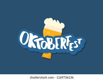 Oktoberfest lettering composition. Handwritten text with  beer mug decoration. Vector illustration.