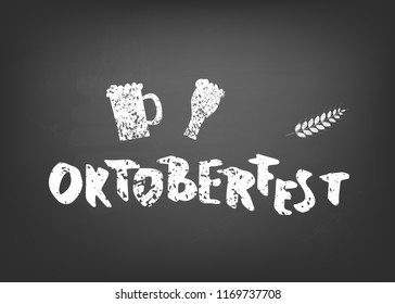 Oktoberfest lettering composition. Handwritten textured text decoration on blackboard. Vector illustration.