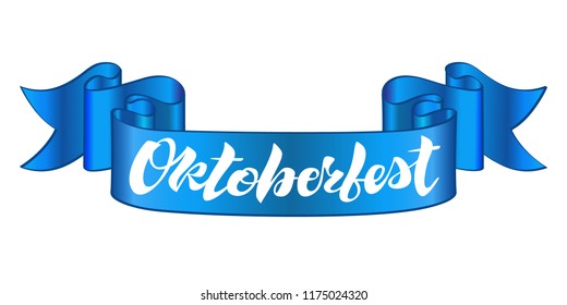 Oktoberfest lettering design on a blue ribbon