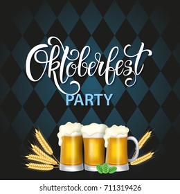 Oktoberfest lettering, a glass of beer. Autumn holidays. Vector illustration EPS10.