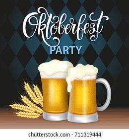 Oktoberfest lettering, a glass of beer. Autumn holidays. Vector illustration EPS10.