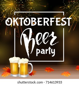 Oktoberfest lettering, a glass of beer. Autumn holidays. Vector illustration EPS10.