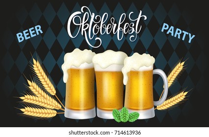 Oktoberfest lettering, a glass of beer. Autumn holidays. Vector illustration EPS10.