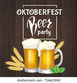 Oktoberfest lettering, a glass of beer. Autumn holidays. Vector illustration EPS10.