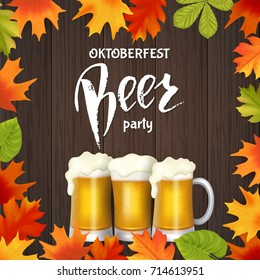 Oktoberfest lettering, a glass of beer. Autumn holidays. Vector illustration EPS10.