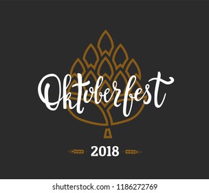 Oktoberfest. Lettering with hop icon for traditional German beer festival