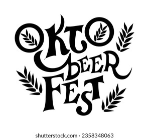 Oktoberfest lettering logo, symbol. Calligraphic font for german beer festival. Hand drawn trendy typography design of word OktoBEERfest. Vector monochrome illustration isolated on white background