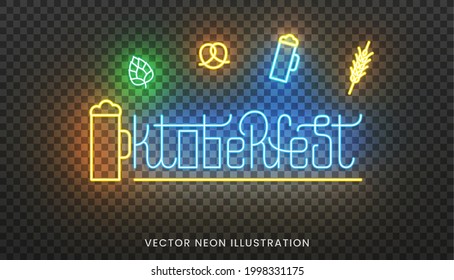 Oktoberfest lettering neon sign. Bright billboard with custom typography for Oktoberfest