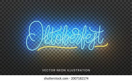 Oktoberfest lettering neon sign. Bright billboard with custom typography for Oktoberfest