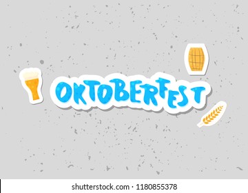 Oktoberfest lettering stickeers composition. Handwritten text with beer mug decoration. Vector illustration.