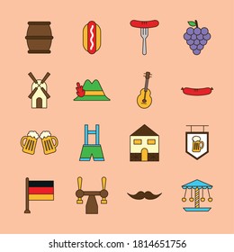 oktoberfest line and fill style collection of icons design, Germany festival and celebration theme Vector illustration