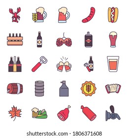 oktoberfest line and fill style symbols set design, Germany festival and celebration theme Vector illustration