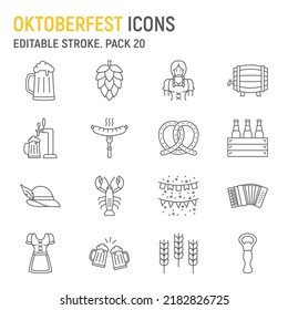 Oktoberfest line icon set, beer collection, vector graphics, logo illustrations, Oktoberfest vector icons, beer signs, outline pictograms, editable stroke