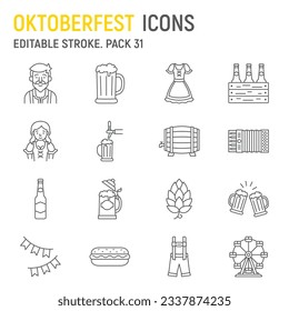 Juego de iconos de línea Oktoberfest, colección de vacaciones, gráficos vectoriales, ilustraciones de logotipo, iconos de los vectores de beerfest, símbolos de alemania, pictogramas de contorno, trazo editable