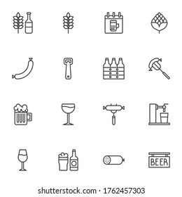 Oktoberfest line icons set, outline vector symbol collection, beer festival linear style pictogram pack. Signs, logo illustration. Set includes icons as hop cone, beer mug, bottle opener, sausage